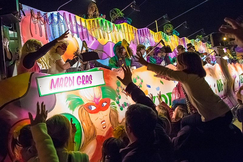 Mardi Gras Texarkana takes place Saturday, Feb. 25, at Front Street Festival Plaza. Mardis Gras Upriver runs Feb. 24-26 in Jefferson, Texas. For revelers who just can't get enough, Shreveport-Bossier krewes will host four different Mardi Gras parades between Feb. 18 and Feb. 26. A Shreveport-Bossier parade is pictured above.