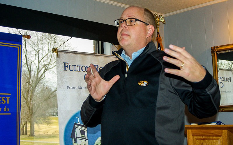 Dr. J.D. Bowers, the director of the Honors College at the University of Missouri, gives a presentation to the Fulton Rotary Club last week. Every year, Bowers takes students on a three-week trip to the International Court of Justice in the Netherlands.