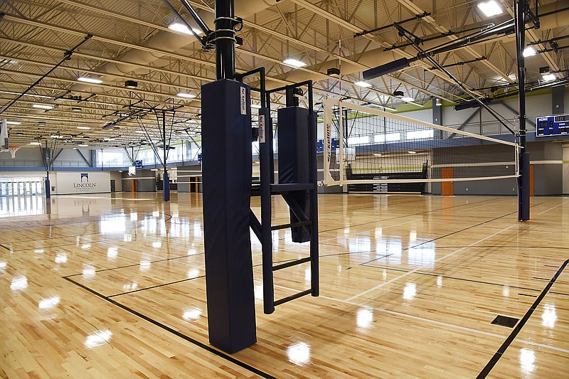 Volleyball nets are seen in the gymnasium on the main level of the Wellness Center in this Feb. 12, 2017 photo.