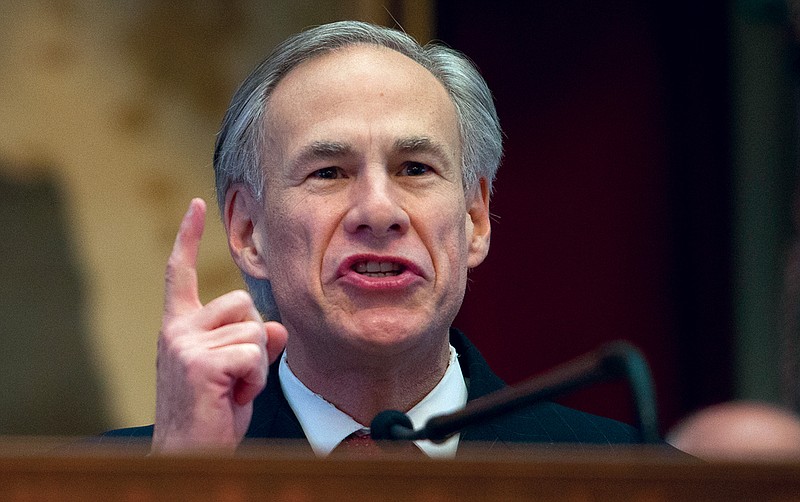 In this Jan. 31, 2017, file photo, Texas Gov. Greg Abbott delivers his State of the State address to a joint session of the House and Senate at the Texas Capitol in Austin.