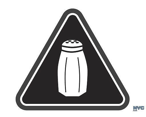 In this undated image provided by the New York City Health Department, a graphic warning New York city consumers of high salt content in foods required on menus at many fast-food and chain restaurants is shown. 