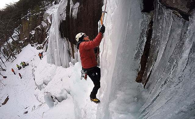 Chuck Monjak, of Dedham, Massachusetts, climbs "Chia," an ice formation Feb. 6 on Frankenstein Cliff in Hart's Location, New Hampshire. "It's definitely terrifying on some level. I think that's why a lot of us do it because of the adrenaline rush, like riding a motorcycle around with a track at 100 miles an hour or jumping out of an airplane or all the other 'extreme' things people do," Monjak said.