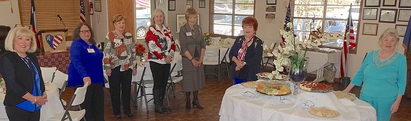 Some of the members of the Trammel's Trace NSDAR Chapter who help prepare an elegant tea party for George Washington's birthday are, from left, Kathy Valenta, Traci Jones, Kathleen Verschoyle, Marjorie Ghoulson, Merle Duncan and Charlotte Evans.
