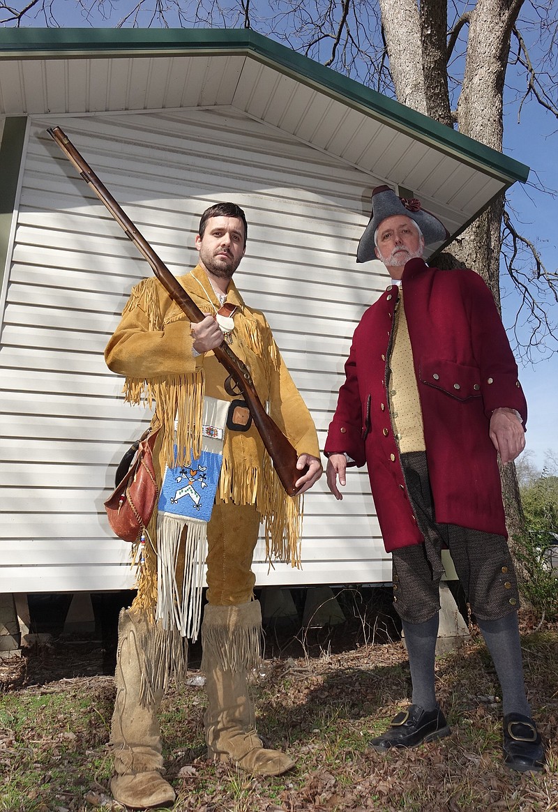 Travis Addington, left, and his father, Danny Addington, are proud to wear some of the clothes citizens might have worn in George Washington's time. They were participating in the Trammel's Trace DAR's George Washington Tea.