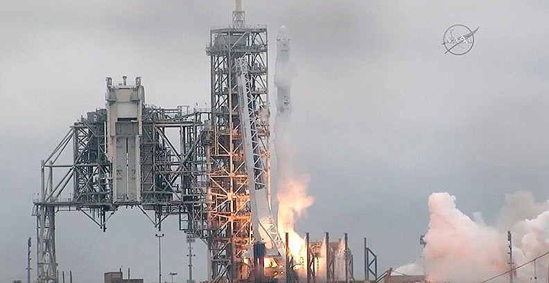 The SpaceX Falcon rocket launches from the Kennedy Space Center in Florida on Sunday. It's carrying a load of supplies for the International Space Station.