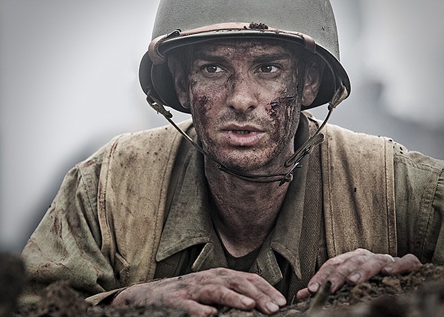 Andrew Garfield is shown in a scene from "Hacksaw Ridge." The film has been nominated for an Oscar in the best picture and best directing categories. Movie fans can watch a variety of Oscar-nominated flicks online from their couches for a fee. The films "Arrival" and "Hell or High Water" can be rented through Amazon, Google Play or Apple's iTunes, but viewers will have to buy downloads of "Hacksaw Ridge," "Manchester by the Sea" and "Moonlight."