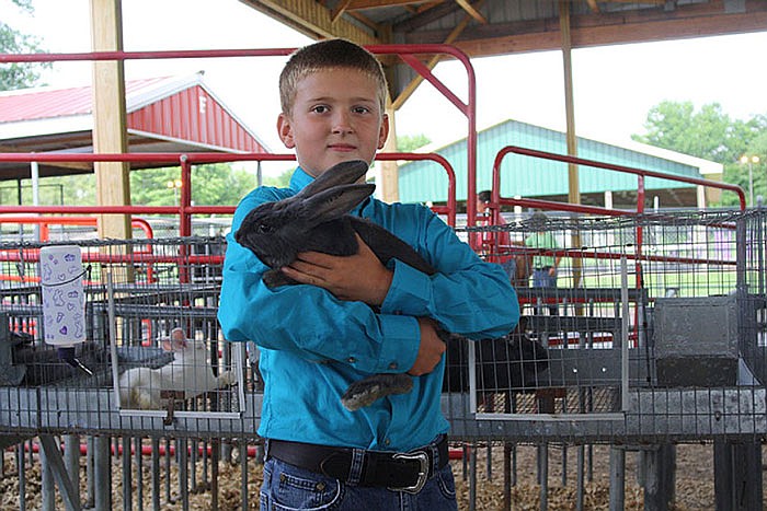 Casper Safranksi holds one of his champion rabbits at the 2016 Callaway Youth Expo. 