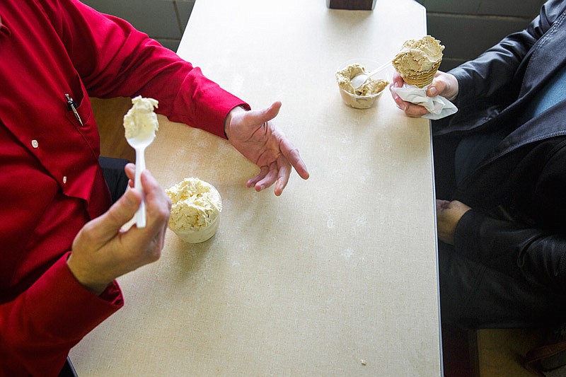 In this Dec. 21, 2015 file photo, two customers enjoy dairy treats at Central Dairy in Jefferson City.