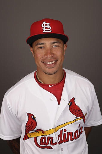 St. Louis Cardinals' Kolten Wong poses for a photograph before a spring training baseball workout Monday, Feb. 20, 2017, in Jupiter, Fla.