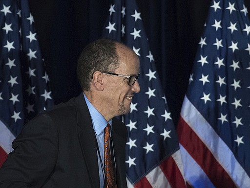 Former Labor Secretary Tom Perez, who is a candidate to run the Democratic National Committee, before speaking during the general session of the DNC winter meeting in Atlanta, Saturday, Feb. 25, 2017.
