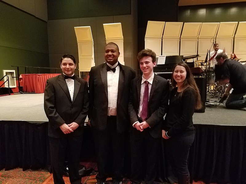  Four Texarkana College music students participated in the 2017 Texas Two-Year College All-State Ensembles as part of the Texas Music Educators Association convention held Feb. 8-12 in San Antonio. Shane Valencia and Deric Kennedy, students of Marc-André Bougie, participated in the Two-Year College All-State Choir. Skylar Smith, student of Mary Scott Goode, participated in the Texas Two-Year College All-State Jazz Band and Kim Alvarez, student of Laura Bennett, participated in the Texas Two-Year College All-State Symphonic Band. Students from all over Texas audition for these coveted slots. This is the first year that Texarkana College has had students in all three possible ensembles.