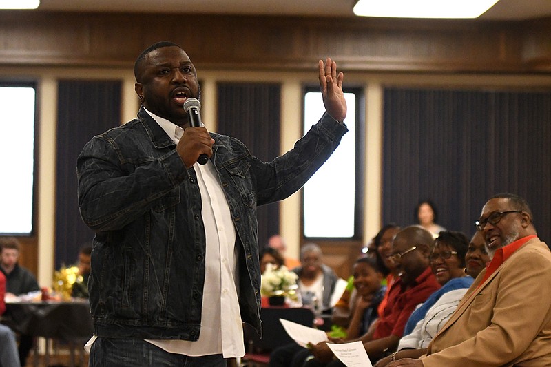 Comedian Derrick Keener performs Tuesday during the Black History Month Celebration at Texarkana College in the Truman Arnold Center.