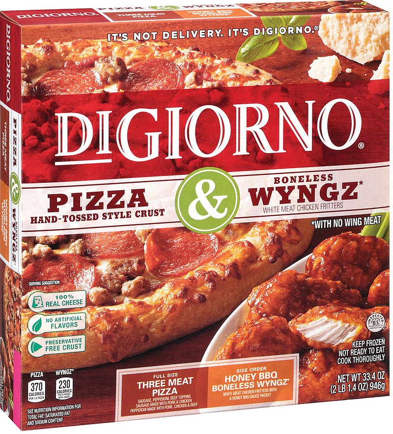 This photo provided by Nestle USA shows a package containing DiGiorno pizza and boneless Wyngz. DiGiorno owner Nestle said it initially wanted to call the boneless chicken pieces "wings," since it believes people understand that "boneless wings" are not whole wings. The company says the USDA instead proposed "wyngz." 