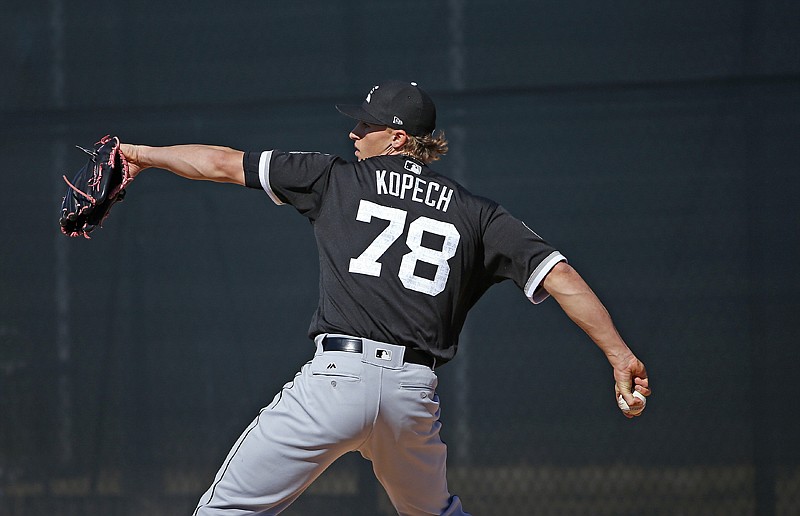 Chicago White Sox pitcher Michael Kopech of Mount Pleasant, Texas, throws a pitch at the White Sox spring training facility Feb. 15 in Glendale, Ariz. 
