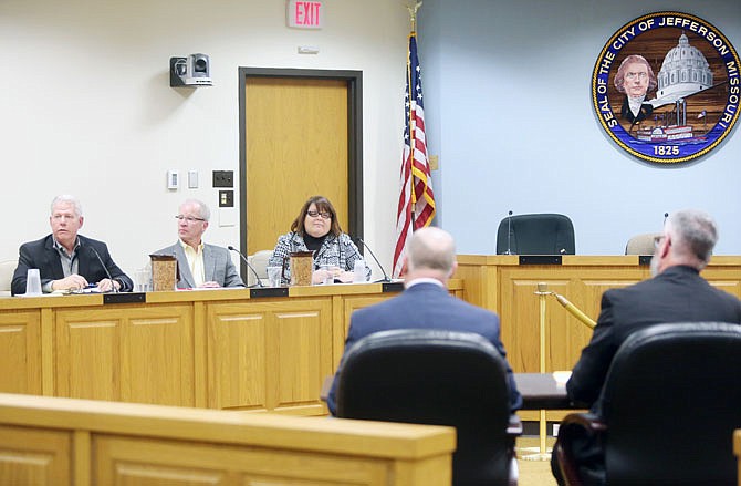 From left, Citizens Investing in J Plus C members Ken Enloe, Tom Carr and Stephanie Johnson participate in a Tuesday forum at City Hall.