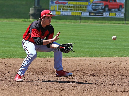 Jefferson City shortstop Grant Wood waits for a grounder during a game last season in the Capital City Invitational at Vivion Field.