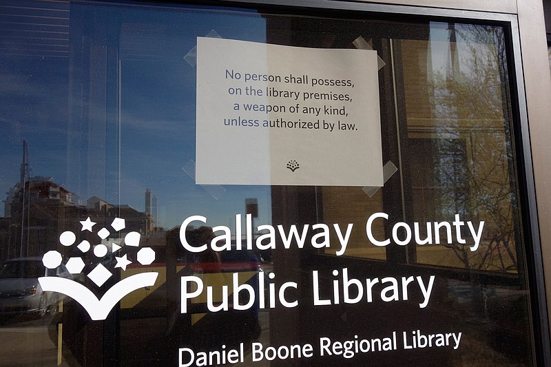 The new CCW policy at Callaway County Public Library in Fulton is posted on the facility's front door.