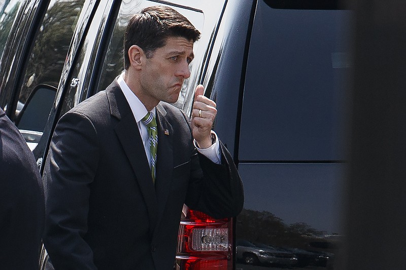 House Speaker Paul Ryan of Wis. leaves the White House in Washington, Friday, March 24, 2017, after meeting with President Donald Trump.