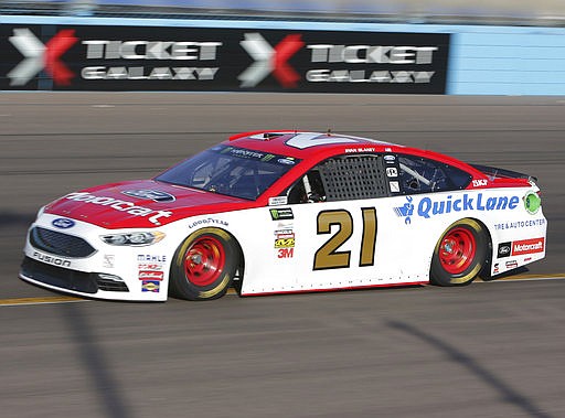 Ryan Blaney drives during qualifying for Sunday's NASCAR Cup Series auto race, Friday, March 17, 2017, in Avondale, Ariz.