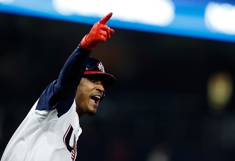 United States' Adam Jones gestures after his solo home run during the eighth inning of a second-round World Baseball Classic game against Venezuela in San Diego, Wednesday, March 15, 2017. The United States won 4-2. 