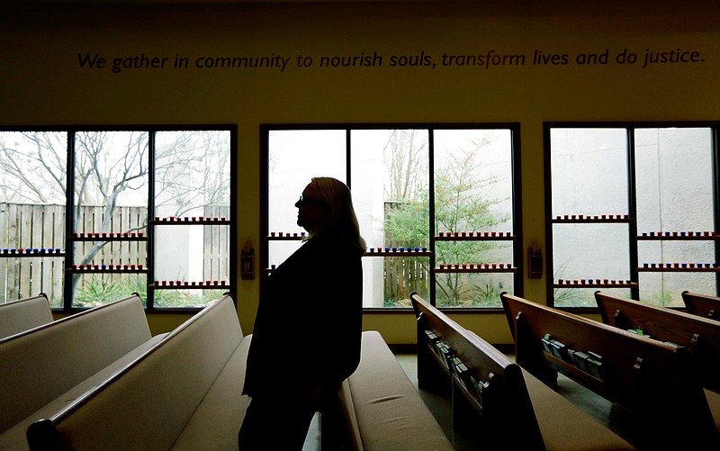 Senior Minister Meg Barnhouse poses for a photo at the First Unitarian Universalist Church, Monday, March 6, 2017, in Austin, Texas. Close to two dozen churches and religious groups and three unions in and around Austin have joined the Austin Sanctuary Network, agreeing to offer food, clothing, funding, volunteer time or a physical sanctuary for people who entered the country illegally and are fighting deportation.