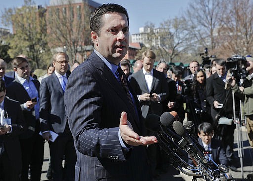  In this March 22, 2017 file photo, House Intelligence Committee Chairman Rep. Devin Nunes, R-Calif, speaks with reporters outside the White House in Washington following a meeting with President Donald Trump.