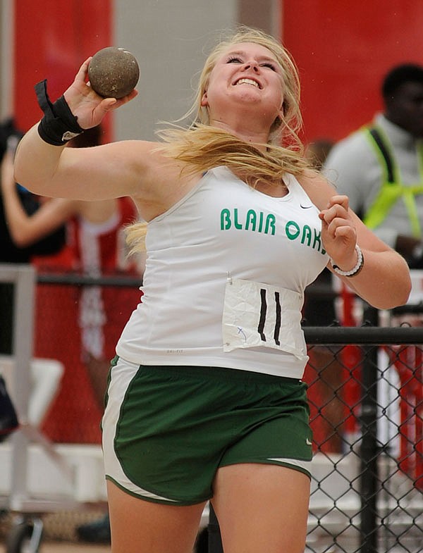 Blair Oaks senior thrower Cassie Twehus is one of seven returning all-state qualifiers for the Lady Falcons.