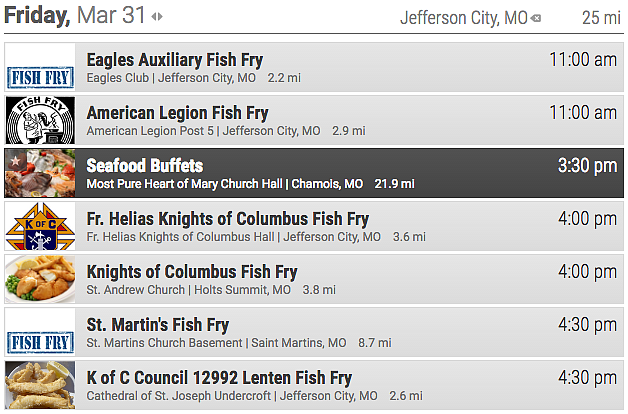 Half a dozen fish frys are listed on the News Tribune's online calendar for Friday, March 31, 2017.