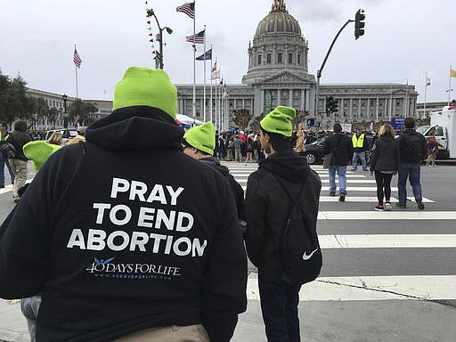 Anti-abortion demonstrators gather Jan. 21 at San Francisco City Hall for the 13th annual Walk for Life West Coast march. The collapse of the Republican health care overhaul this month was a sharp setback for anti-abortion leaders, whose hopes of halting federal funding to Planned Parenthood were derailed. But they continue to pursue that goal and also are pushing for a federal ban on most abortions after 20 weeks of pregnancy.