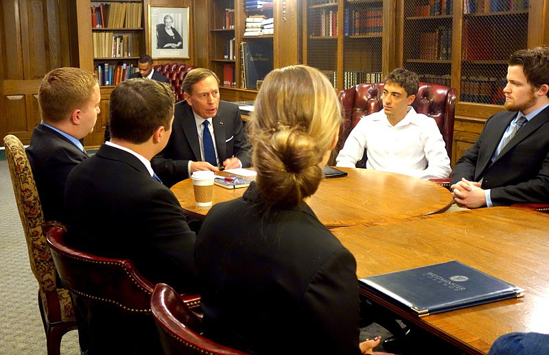 Gen. David Petraeus met with a small group of students at the National Churchill Museum in Fulton.