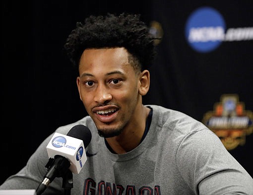 Johnathan Williams of Gonzaga talks to reporters during a news conference Sunday in Glendale, Ariz. Williams is a transfer from Missouri.