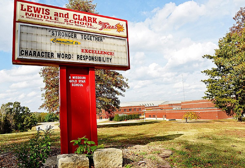 The sign greeting visitors outside Lewis and Clark Middle School in eastern Jefferson City is shown in this Nov. 30, 2016 file photo.