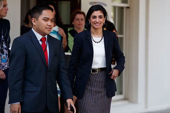 Seema Verma, who oversees Medicare and Medicaid, prepares to address the media after Trump signed the bill in the Oval Office that the administration wants states to decide what's best for them and the people they serve.

