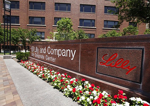 This Thursday, June 30, 2011, file photo shows a sign in front of the Eli Lilly and Company corporate headquarters in Indianapolis.