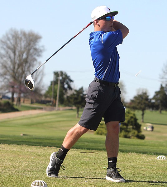 California's Chris Cassil tees off Monday, April 10, 2017 in the match against Osage.