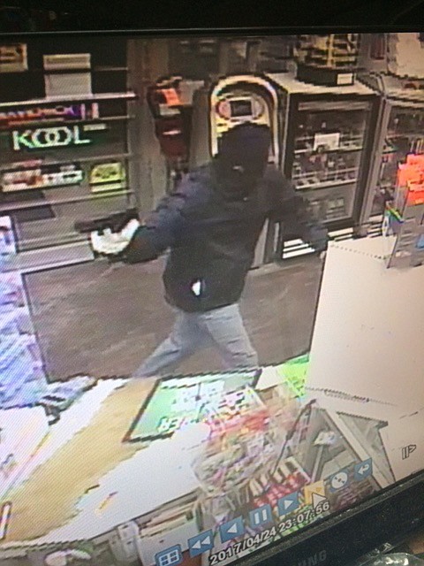 This photo of surveillance video shows the suspect in an armed robbery that occurred Monday, April 24, 2017, at Fast and Low convenience store, 402 East St. Police are asking the public for information or help identifying the man after he made off with an undisclosed amount of money. He is described as being about 5-foot-7 to 5-foot-9 and 180-200 pounds.
Photo courtesy of Texarkana, Ark., Police Department