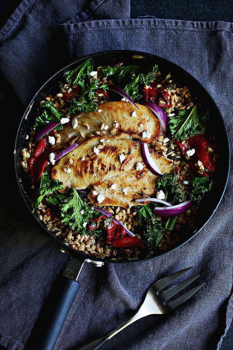 Mediterranean Chicken and Bulgur Skillet. Somehow, throwing together a mish-mash of flavorful ingredients in one bowl seems to be the ultimate comfort food.