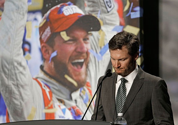 Dale Earnhardt Jr. pauses as he speaks during a news conference Tuesday at Hendrick Motorsports in Concord, N.C.