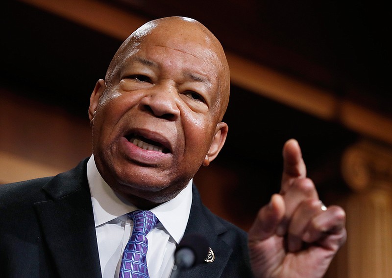 Rep. Elijah Cummings, D-Md., ranking member on the House Oversight Committee, speaks to reporters during a news conference on Capitol Hill in Washington, Thursday, April 27, 2017. Documents released by lawmakers show President Donald Trump's former national security adviser, Michael Flynn, was warned when he retired from the military in 2014 not to take foreign money without "advance approval" by Pentagon authorities. 
