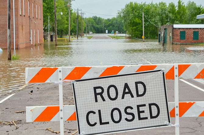 Parts of Mokane became beach-front property Thursday as floodwaters forced parts of Route C and much of Missouri 94 to close.