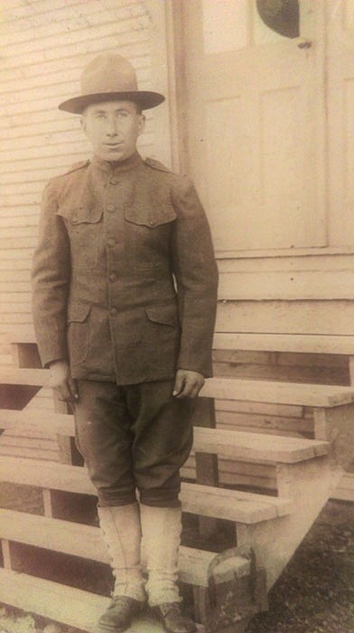 John 'Otto' Strobel is shown in uniform at Camp Funston, Kansas, in 1917.