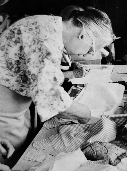 Mabel Murphy works on one of her world-famous quilts. To this day, Pat O'Rourke's home is decorated with quilts her mother made.