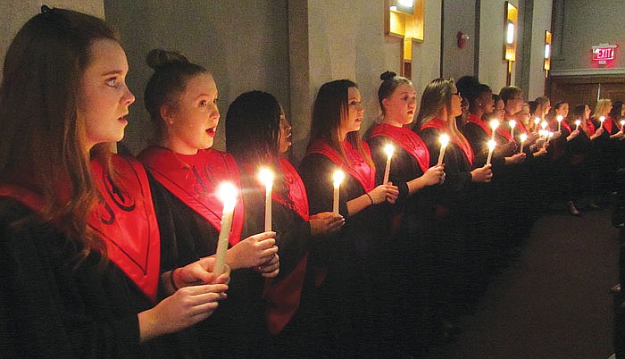 Members of the Jefferson City High School Combined Choir sing "Alma Mater" during the processional at Sunday's 2017 Baccalaureate Service at the Miller Performing Arts Center.