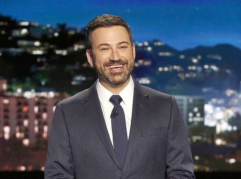 Host Jimmy Kimmel appears April 11 during a taping of "Jimmy Kimmel Live," in Los Angeles. Kimmel zinged his critics as he returned to late-night TV and resumed arguing Americans deserve the level of health care given his infant son. Back on the ABC show Monday, following a week's absence, he said baby Billy is recovering well from open-heart surgery for a birth defect and thanked well-wishers.