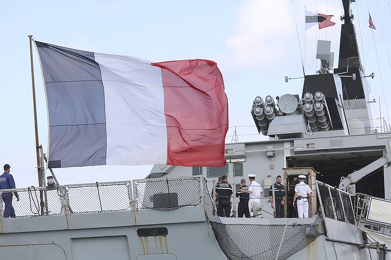 The French stealth frigate Courbet is docked Thursday at Naval Base Guam near Hagatna, Guam. Military personnel from the United States, Japan, France and the U.K. are gathering in the remote U.S. Pacific islands of Guam and Tinian. The exercises come at a time of regional tensions in the South China Sea and North Korea.