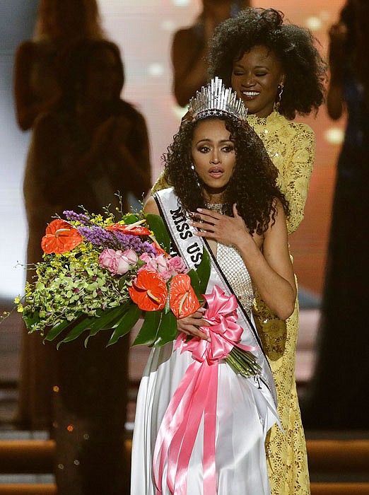 Miss District of Columbia USA Kara McCullough reacts as she after named the new Miss USA.