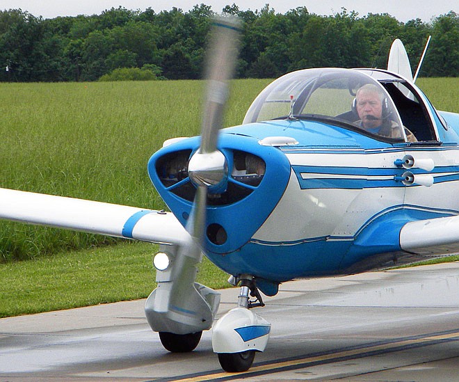 John Swan taxis his father's 1949 Aircoupe during the Fly-In Breakfast Saturday, May 20, 2017 at the Elton Hensley Memorial Airport in Fulton. Swan said his father sold the plane after Swan entered the Army. More than 30 years later, Swan tracked down the plane to North Dakota and bought it back. He said the paint job is the original done by his father.