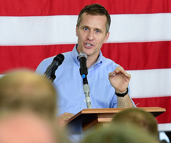 Gov. Eric Greitens speaks at a rally in Poplar Bluff, in an effort to garner support for a special session of the Legislature.