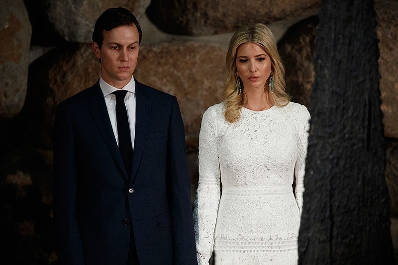 In this May 23, 2017, photo, White House senior adviser Jared Kushner, left, and his wife Ivanka Trump watch during a visit by President Donald Trump to Yad Vashem to honor the victims of the Holocaust in Jerusalem. The Washington Post is reporting that the FBI is investigating meetings that Trump's son-in-law, Kushner, had in December 2016, with Russian officials. Kushner, a key White House adviser, had meetings late last year with Russia's ambassador to the U.S., Sergey Kislyak, and Russian banker Sergey Gorkov.