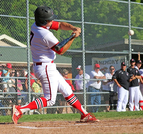 Jefferson City senior Grant Wood takes a swing at a pitch during last Thursday's Class 5 quarterfinal game against Kickapoo at Vivion Field.